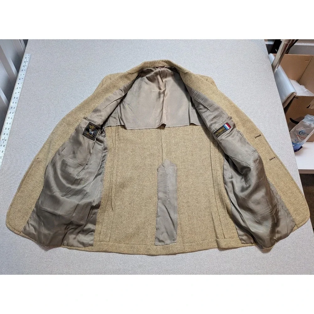 Hart Schaffner Marx Men's 42R Tweed Blazer Tan Herringbone Wool Suit Coat Jacket